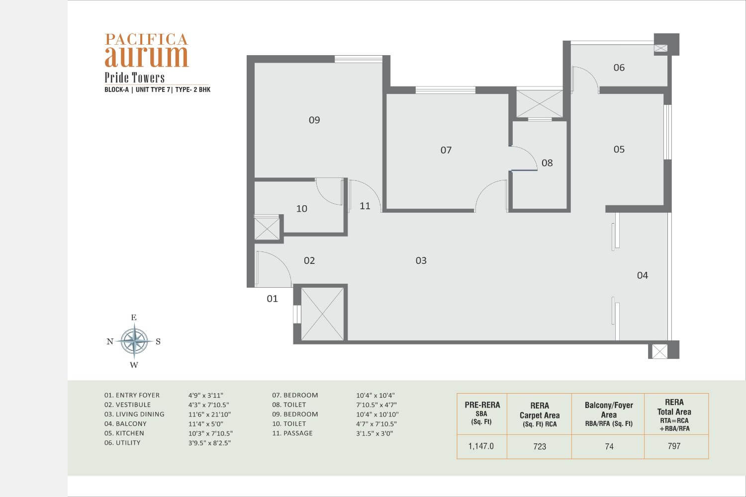 Pacifica Aurum 2 BHK Floor Plan